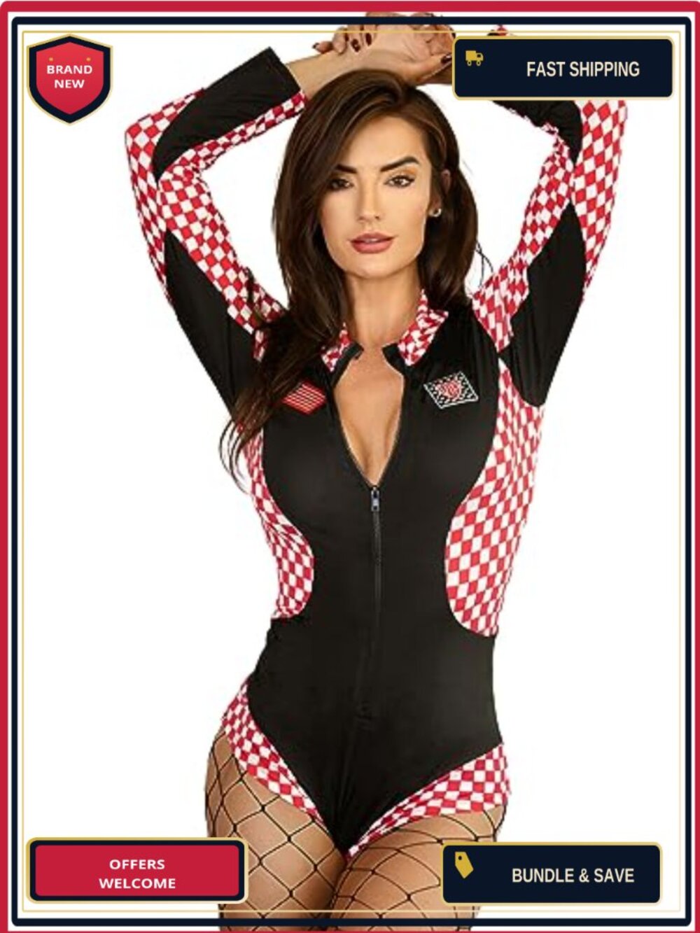 Speed Car Racer Jumper Costume with Net Stocking Halloween Cosplay
